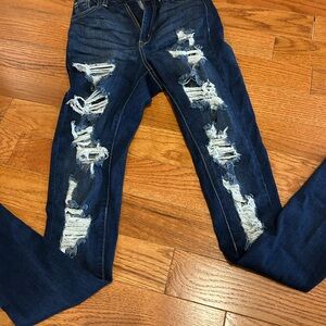 Fashion Nova Dark Blue Distressed Skinny Jeans
